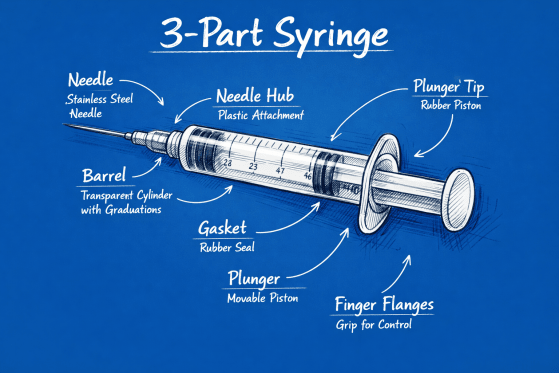 Modern 3-part syringe Components 